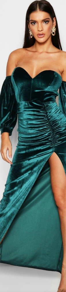 Velvet Off Shoulder Sweetheart Maxi Dress
